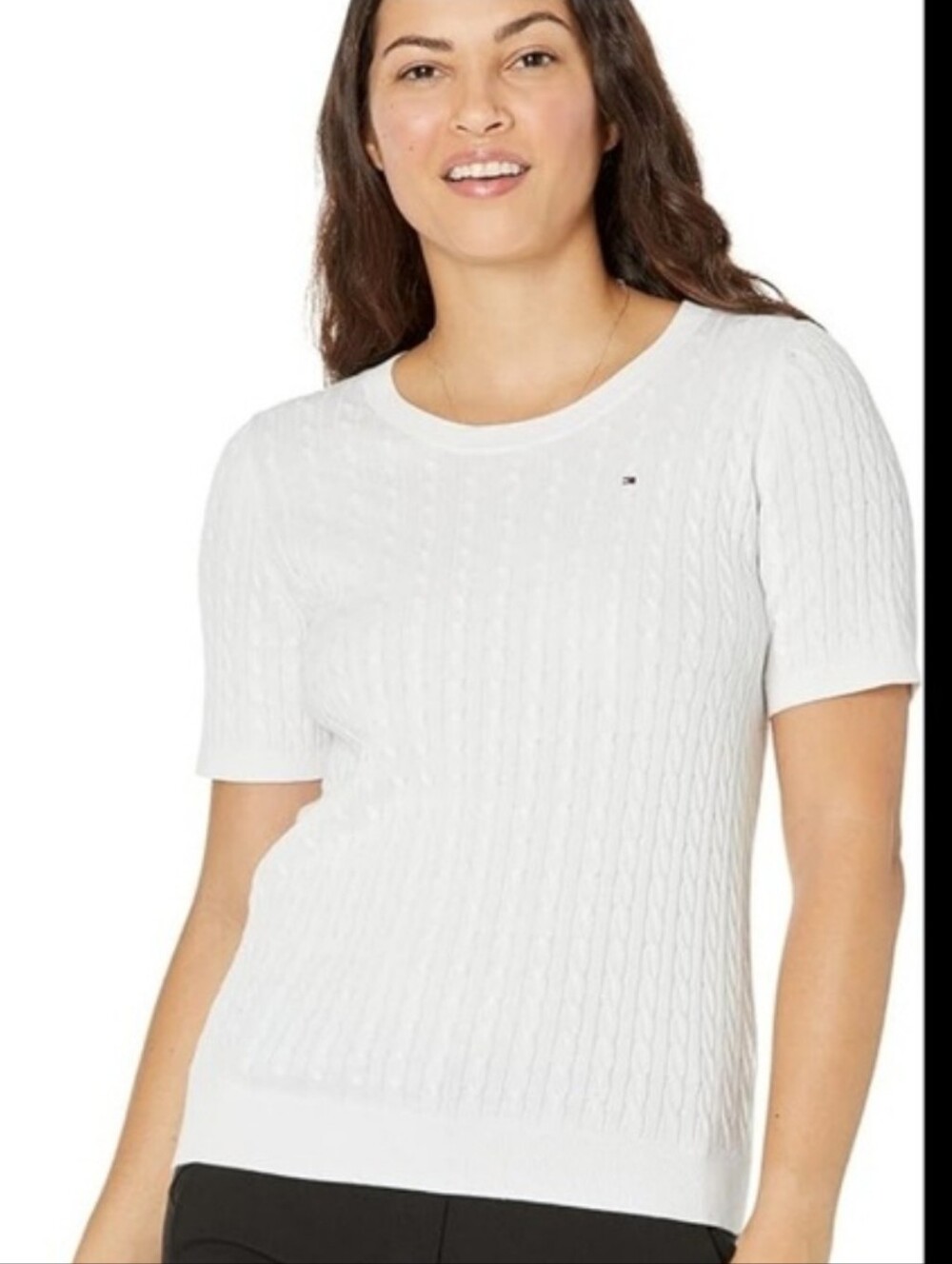 Tommy Hilfiger White Cable Knit Short Sleeve Tee
